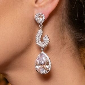Silver-Tone CZ Orbital Teardrop Drop Earrings